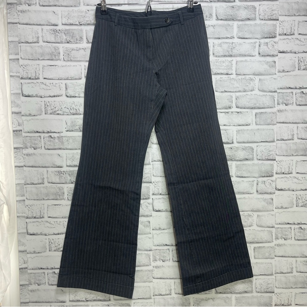 Express Stretch Gray Pin Strip Cuffed Flared Leg Pants 7/8